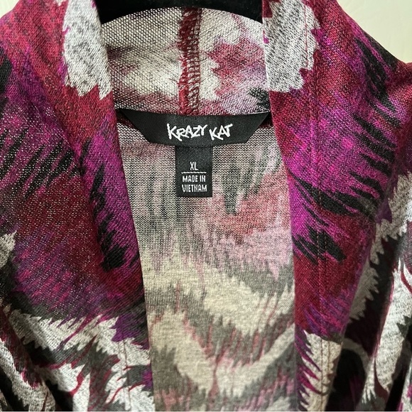 Krazy Kat Open Cardigan Sweater Women's Size XL Purple Print Long Sleeve Draped - Picture 6 of 6